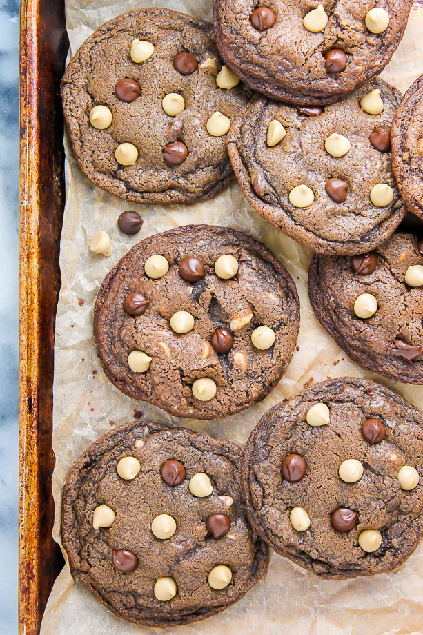 Rich and decadent chocolate cookies loaded with chocolate AND butterscotch chips!