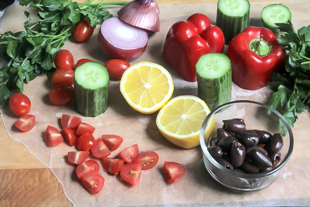Greek Chickpea Salad in Kalamata Olive Vinaigrette