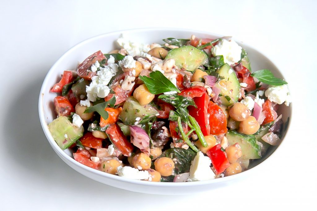 Greek Chickpea Salad in Kalamata Olive Vinaigrette