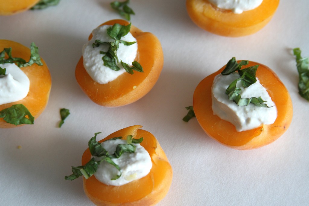 Cashew Cream Stuffed Apricots with Fresh Basil