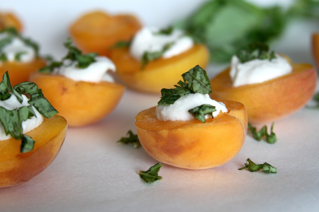 Cashew Cream Stuffed Apricots with Fresh Basil