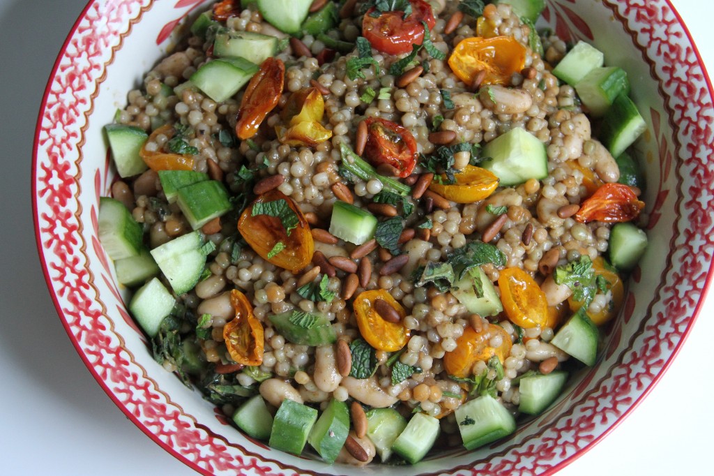 Roasted Tomato and White Bean Couscous with Roasted Garlic & Kalamata Olive Vinaigrette