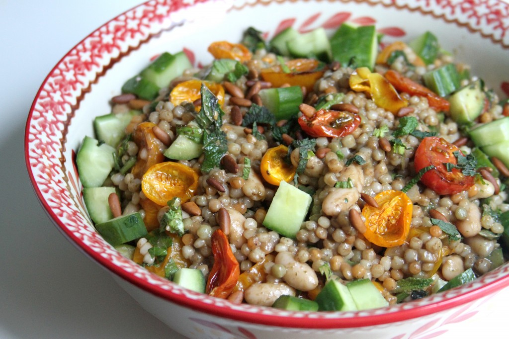 Roasted Tomato and White Bean Couscous with Roasted Garlic & Kalamata Olive Vinaigrette