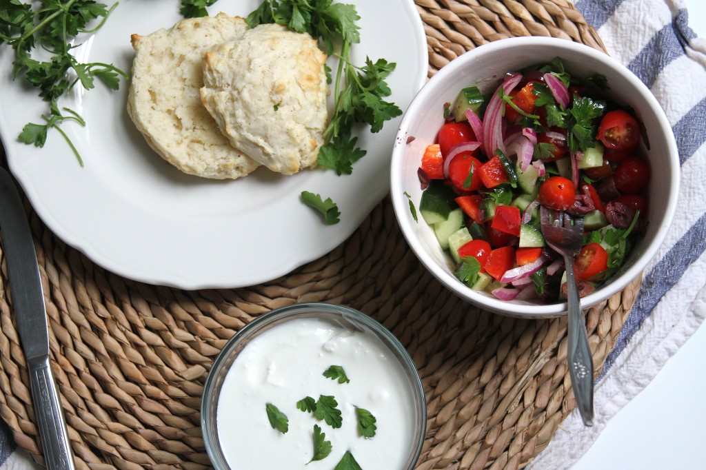 Greek Salad Shortcakes with Whipped Feta
