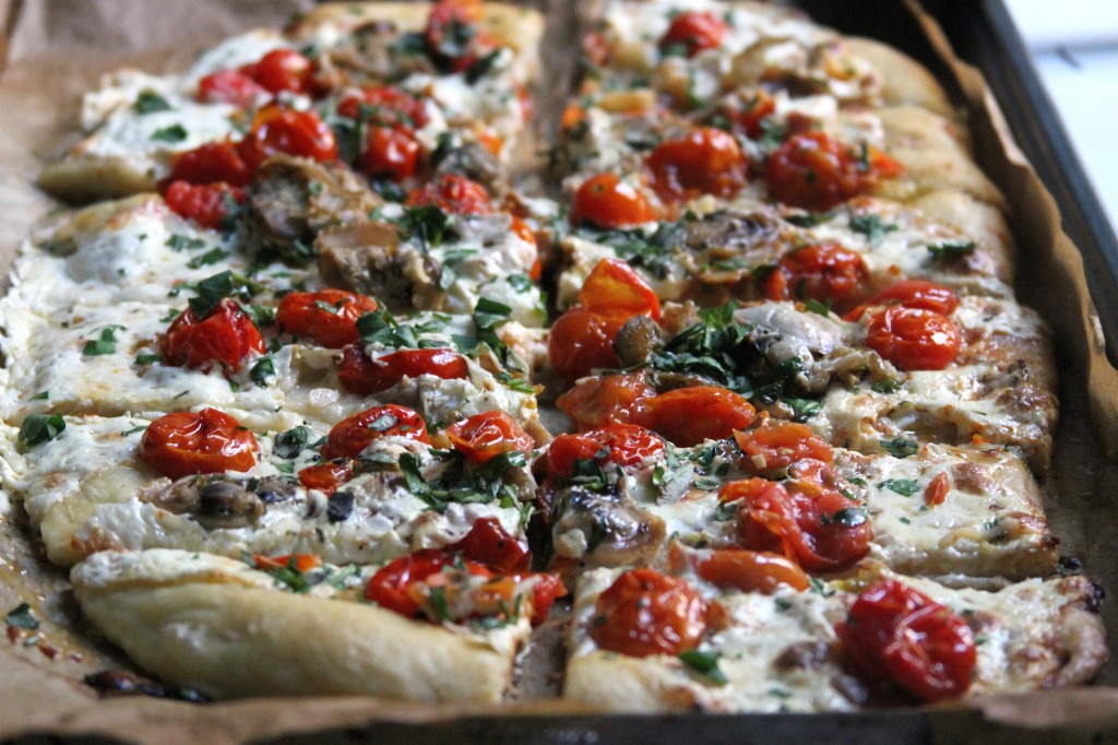Cherry Stone Clam Pizza with Blistered Tomatoes and Fresh Herbs