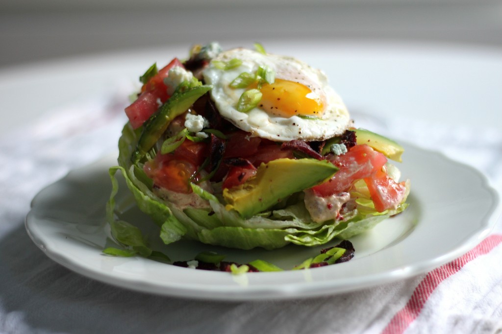 California Breakfast Wedge Salad with Duck Bacon & Maple - Chipotle Blue Cheese Dressing
