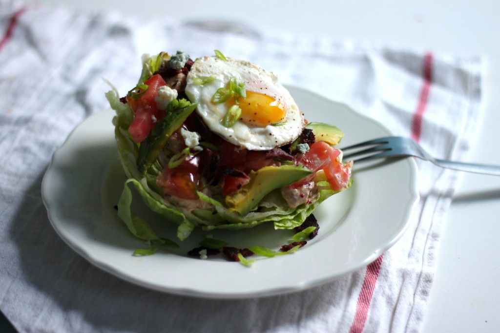 California Breakfast Wedge Salad with Duck Bacon & Maple - Chipotle Blue Cheese Dressing