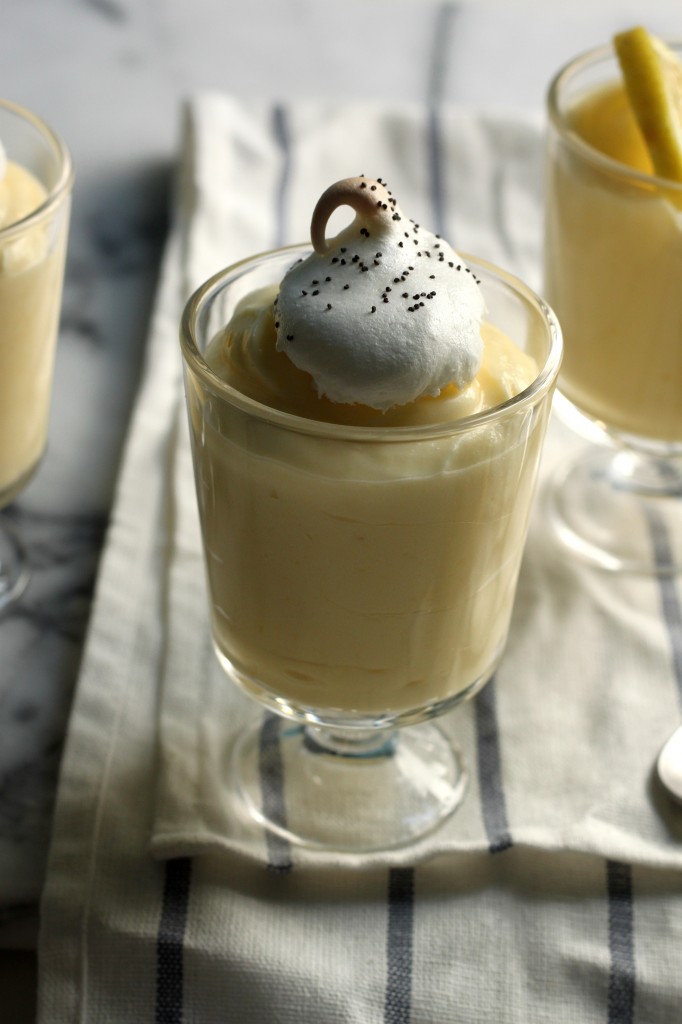 Lemon Pudding with Mini Poppy Seed Meringues