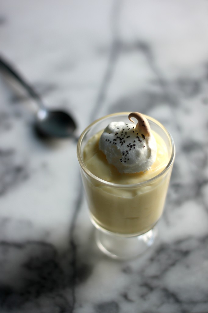 Lemon Pudding with Mini Poppy Seed Meringues