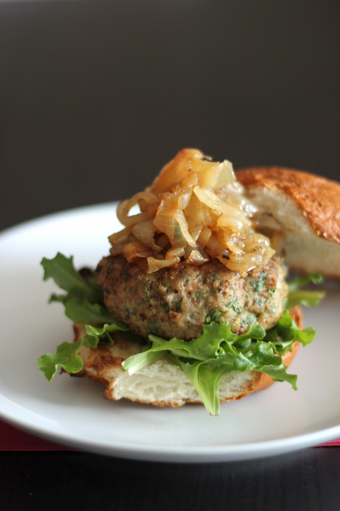Arugula Turkey Burgers with Caramelized Onions