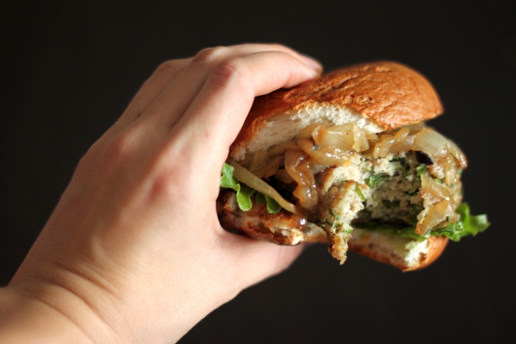 Arugula Turkey Burgers with Caramelized Onions
