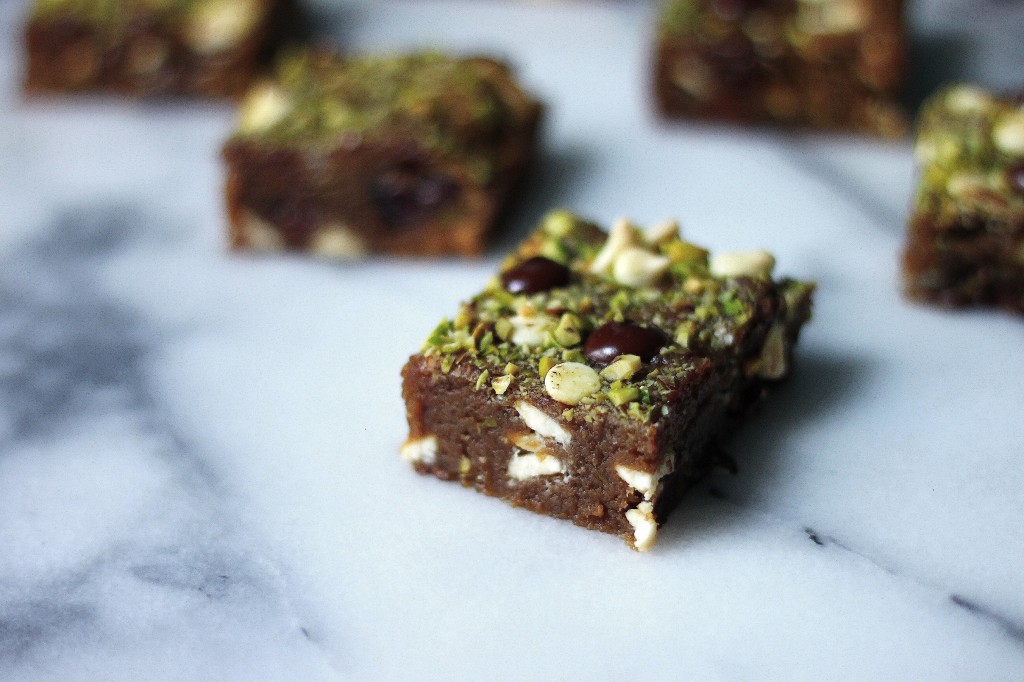 Double Chocolate Cranberry Pistachio Blondies