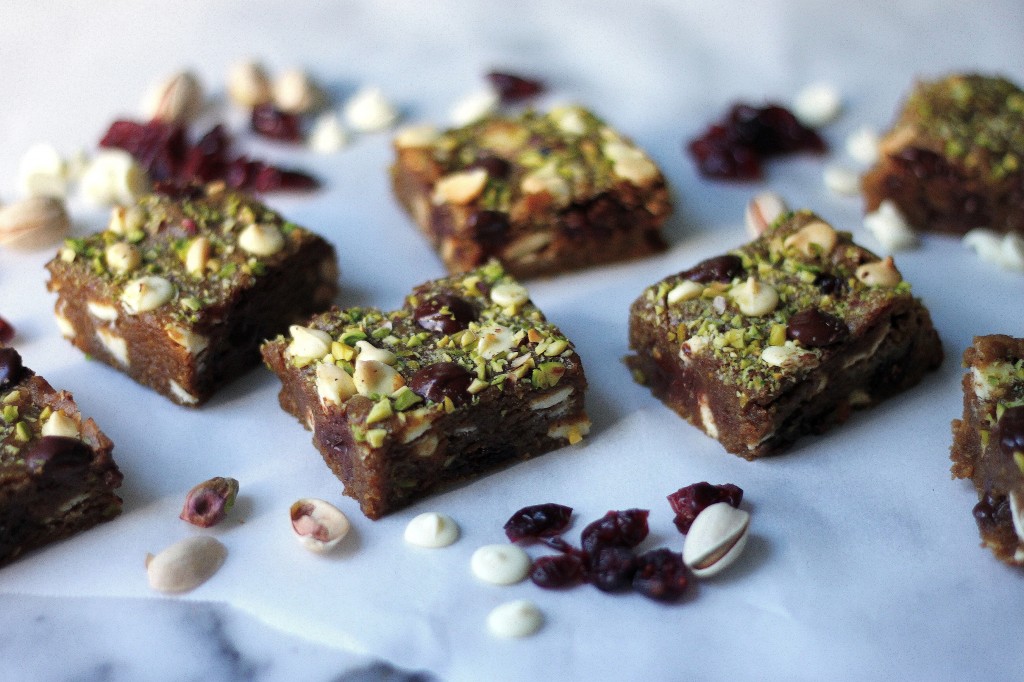 Double Chocolate Cranberry Pistachio Blondies