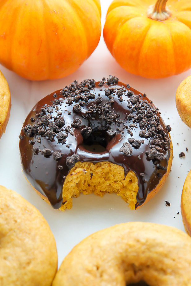 (Baked) Brown Butter Pumpkin Doughnuts with Espresso Chocolate Glaze