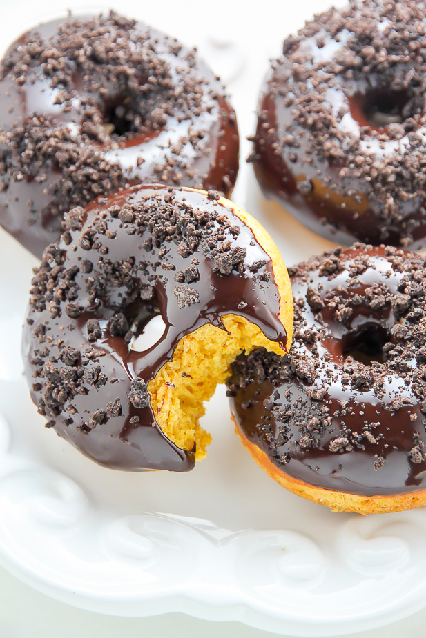 (Baked) Brown Butter Pumpkin Doughnuts with Espresso Chocolate Glaze