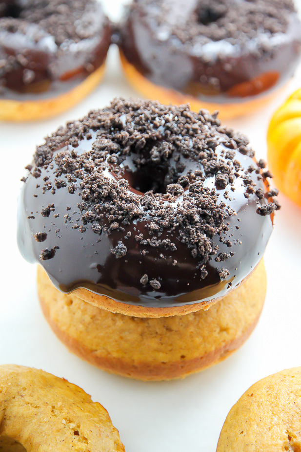 (Baked) Brown Butter Pumpkin Doughnuts with Espresso Chocolate Glaze