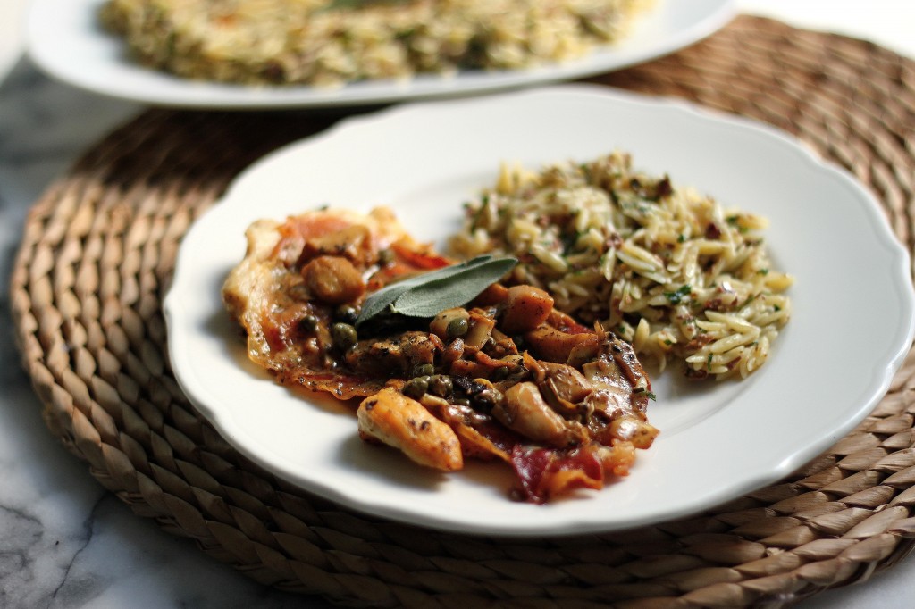 Chicken Saltimbocca with Creamy Lemon Sauce & Olive Orzo