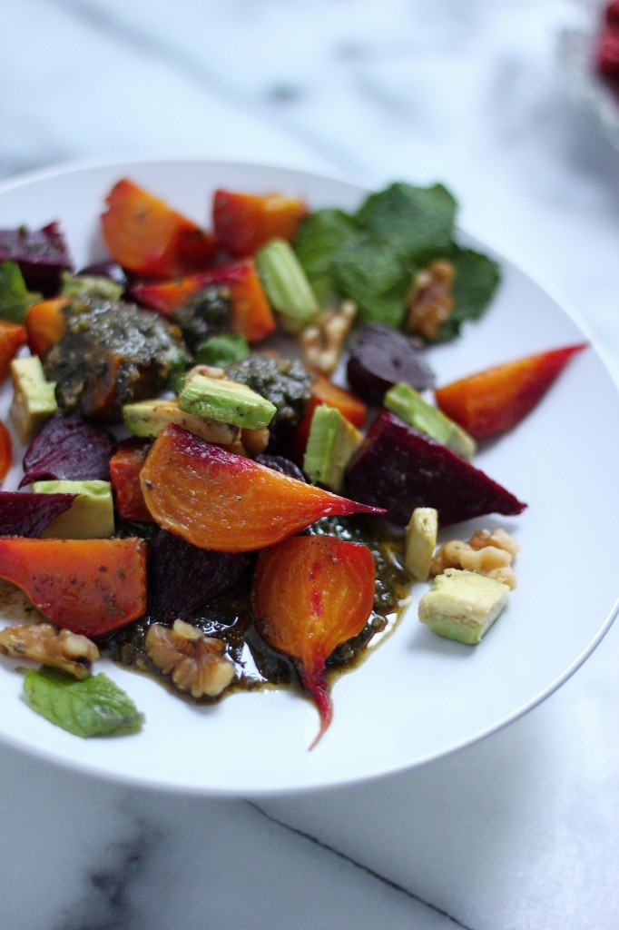 Baby Beet & Avocado Salad with Walnut-Mint Pesto