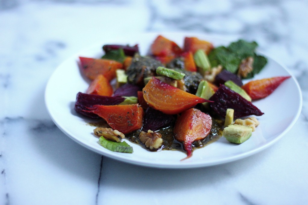 Baby Beet & Avocado Salad with Walnut-Mint Pesto