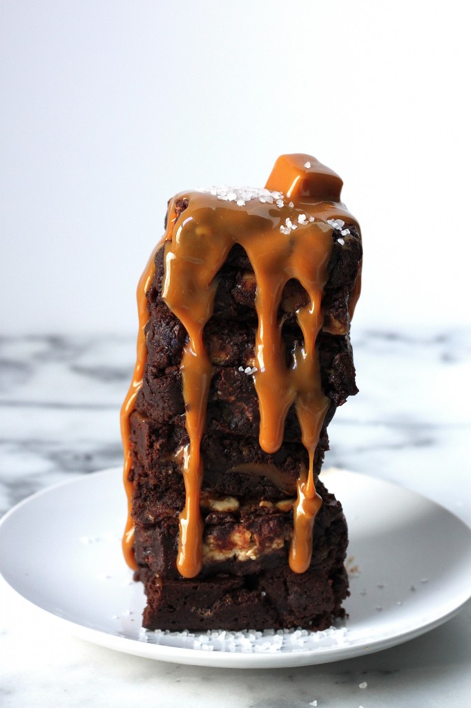 Salted Caramel Snickers Fudge Brownies