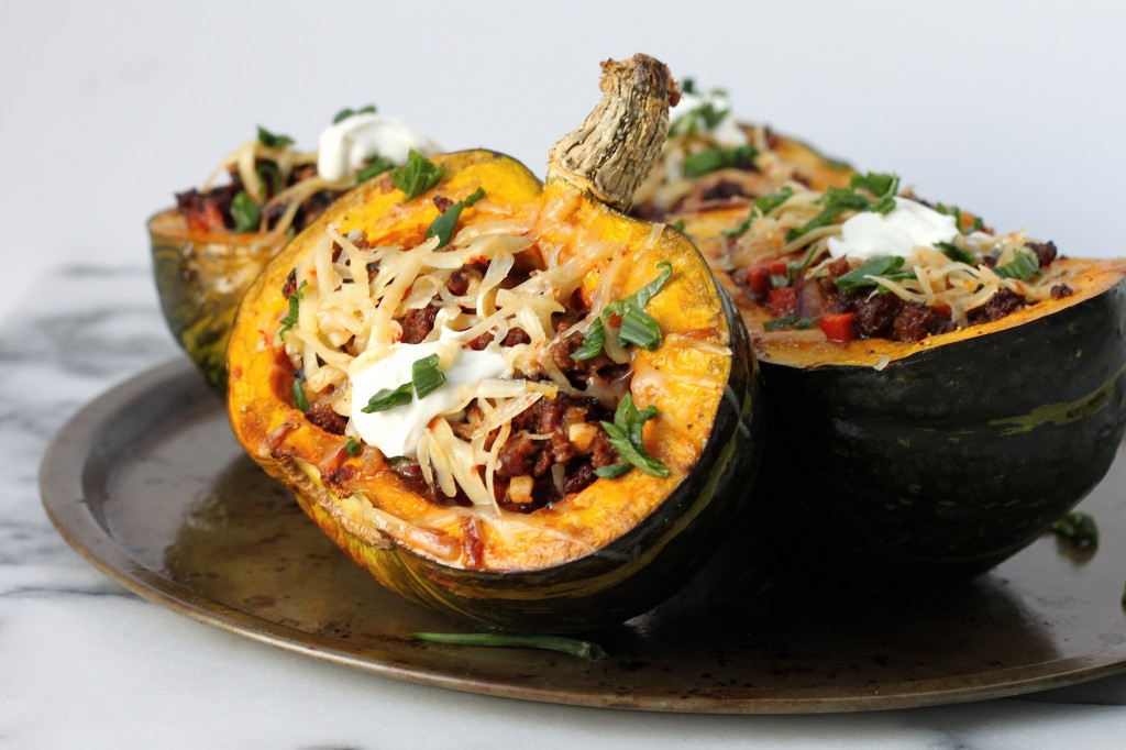 Spicy Cheeseburger Stew Stuffed Kobocha Squash