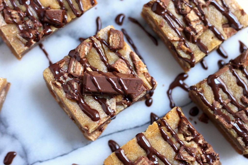 Malted Kit Kat Blondies with Malted Chocolate Drizzle