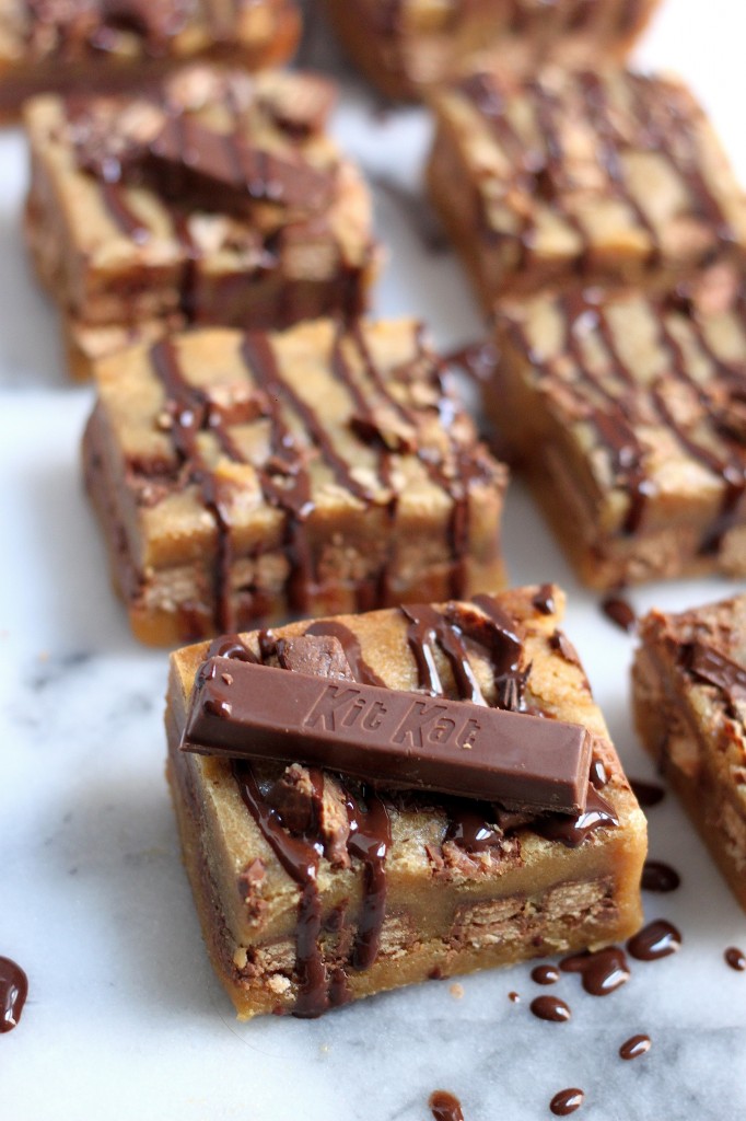 Malted Kit Kat Blondies with Malted Chocolate Drizzle