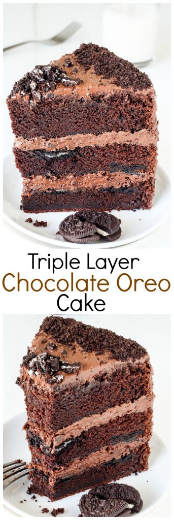 Triple Layer Chocolate Oreo Cake - rich, fudgy, and loaded with Oreos - this cake is INCREDIBLE!