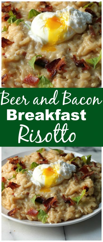 Perfect brunch food! Beer and bacon breakfast risotto. Creamy and comforting!