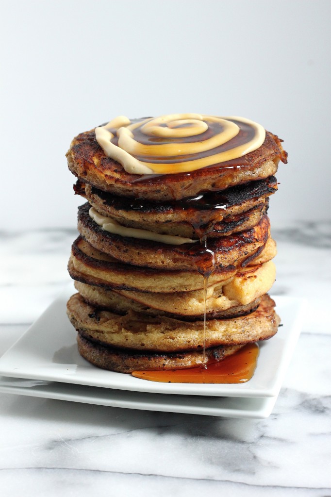 Eggnog Cinnamon Roll Pancakes