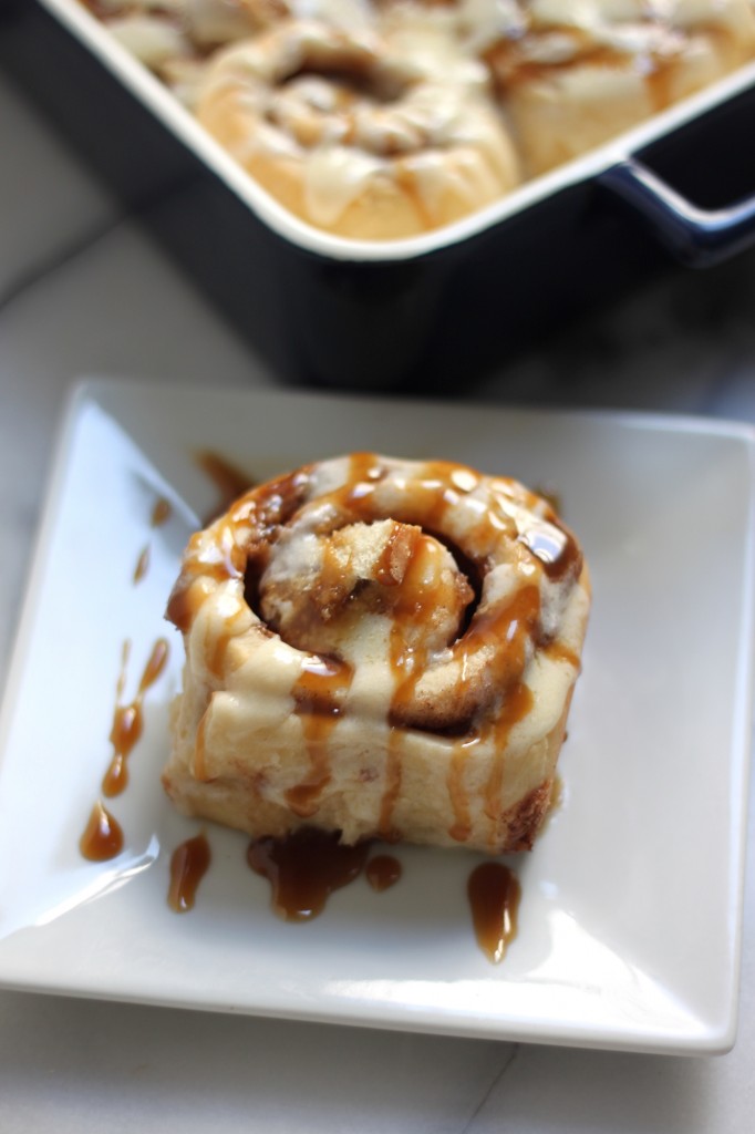 Eggnog Tiramisu Cinnamon Rolls with Kahlua Coffee Caramel Drizzle