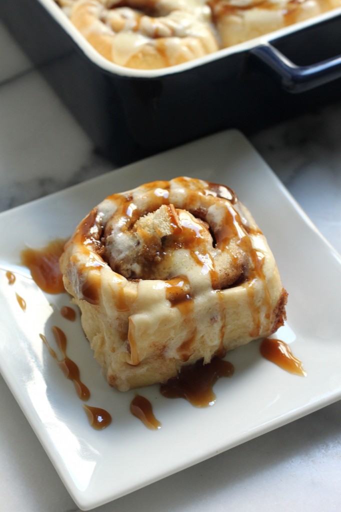 Eggnog Tiramisu Cinnamon Rolls with Kahlua Coffee Caramel Drizzle