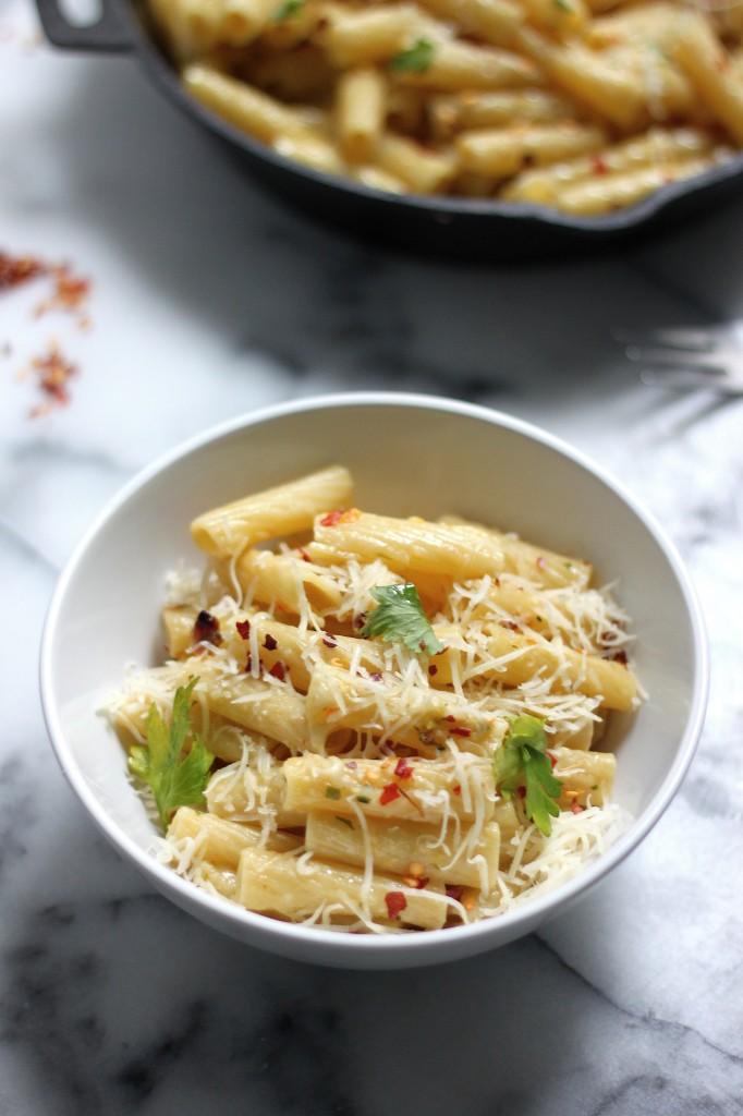 Roasted Garlic and Lemon Rigatoni with Brown Butter and Gruyere