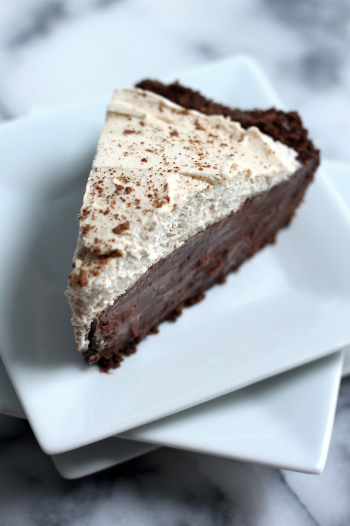 Malted Chocolate Pudding Pie with Chocolate Animal Cracker Crust and Kahlua Whipped Cream
