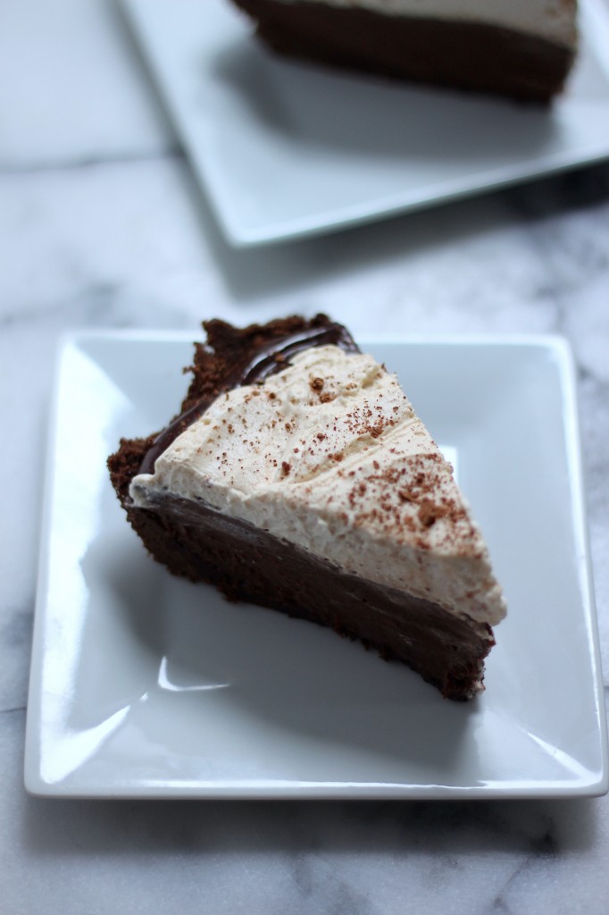 Malted Chocolate Pudding Pie with Chocolate Animal Cracker Crust and Kahlua Whipped Cream