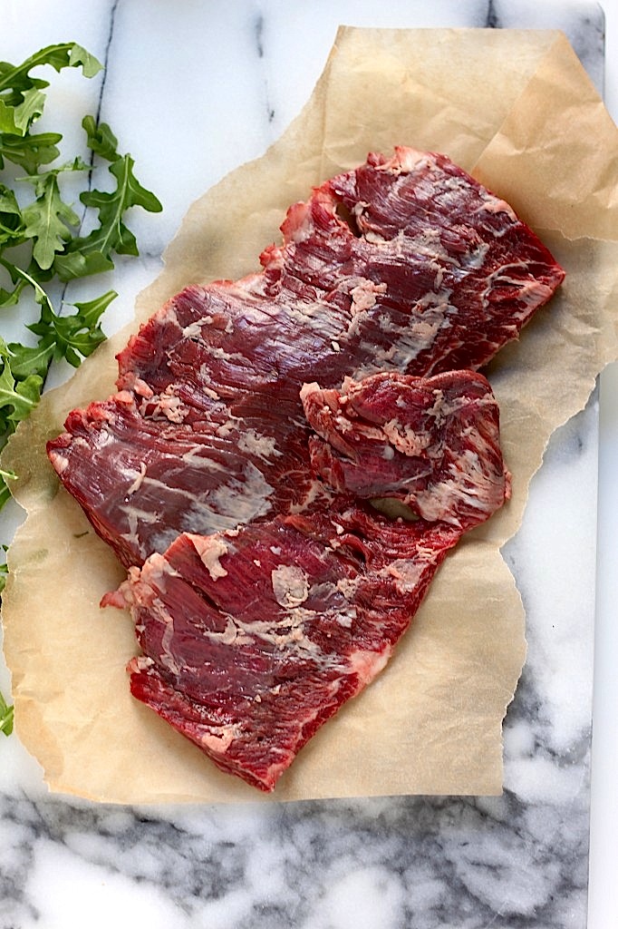 Arugula Skirt Steak Salad with Caramelized Pears, Pecans, and Gorgonzola