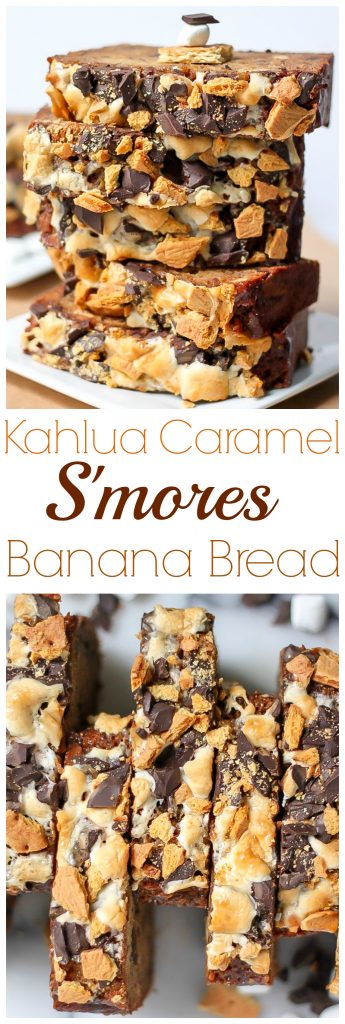 Kahlua Caramel S'mores Banana Bread - SO incredible!