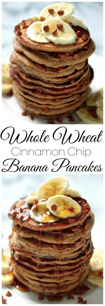 whole wheat cinnamon chip banana bread pancakes
