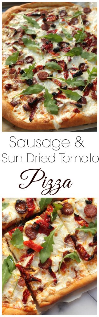 Spicy Sausage, Sun Dried Tomato, and Arugula Pizza