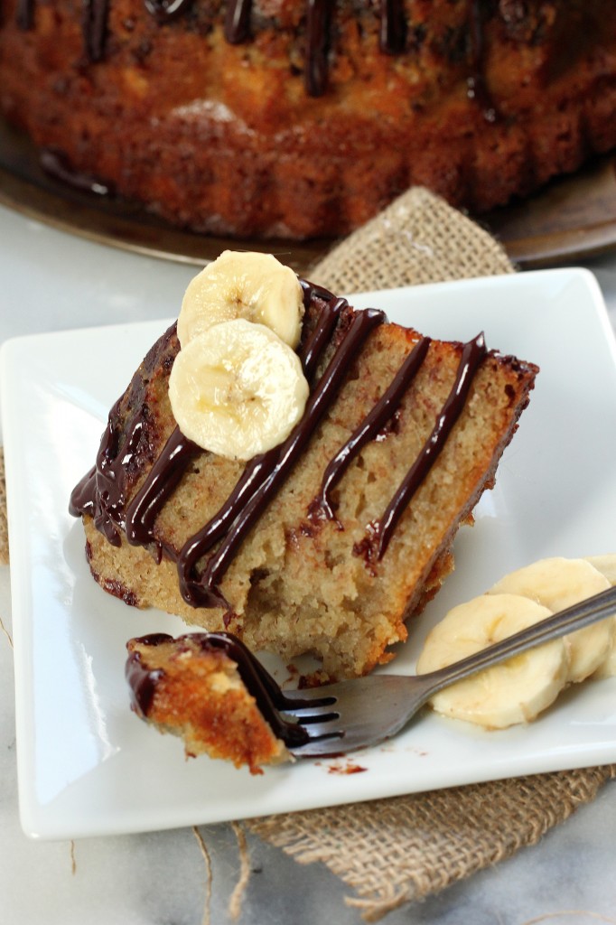 Banana Bread Bundt Cake with Milk Chocolate Drizzle