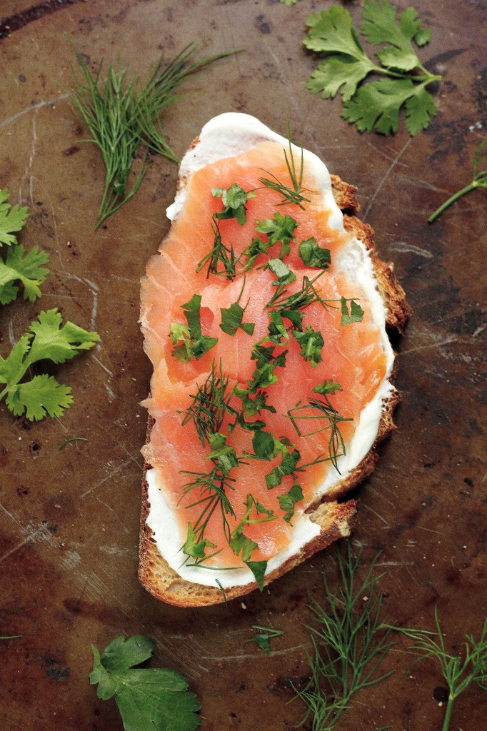 Smoked Salmon Tartines with Fresh Herbs and Creamy Wasabi Spread
