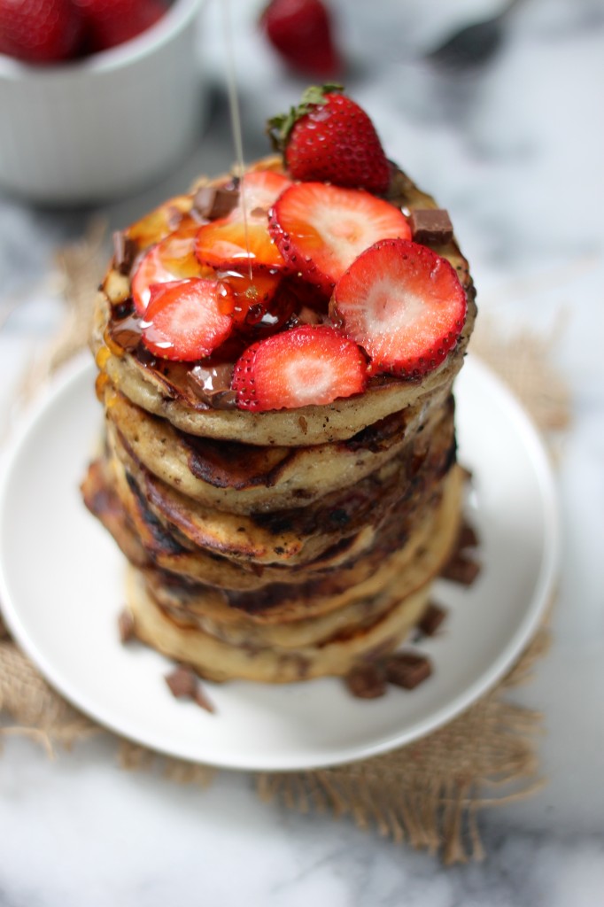 Strawberry Chocolate Chunk Ricotta Pancakes
