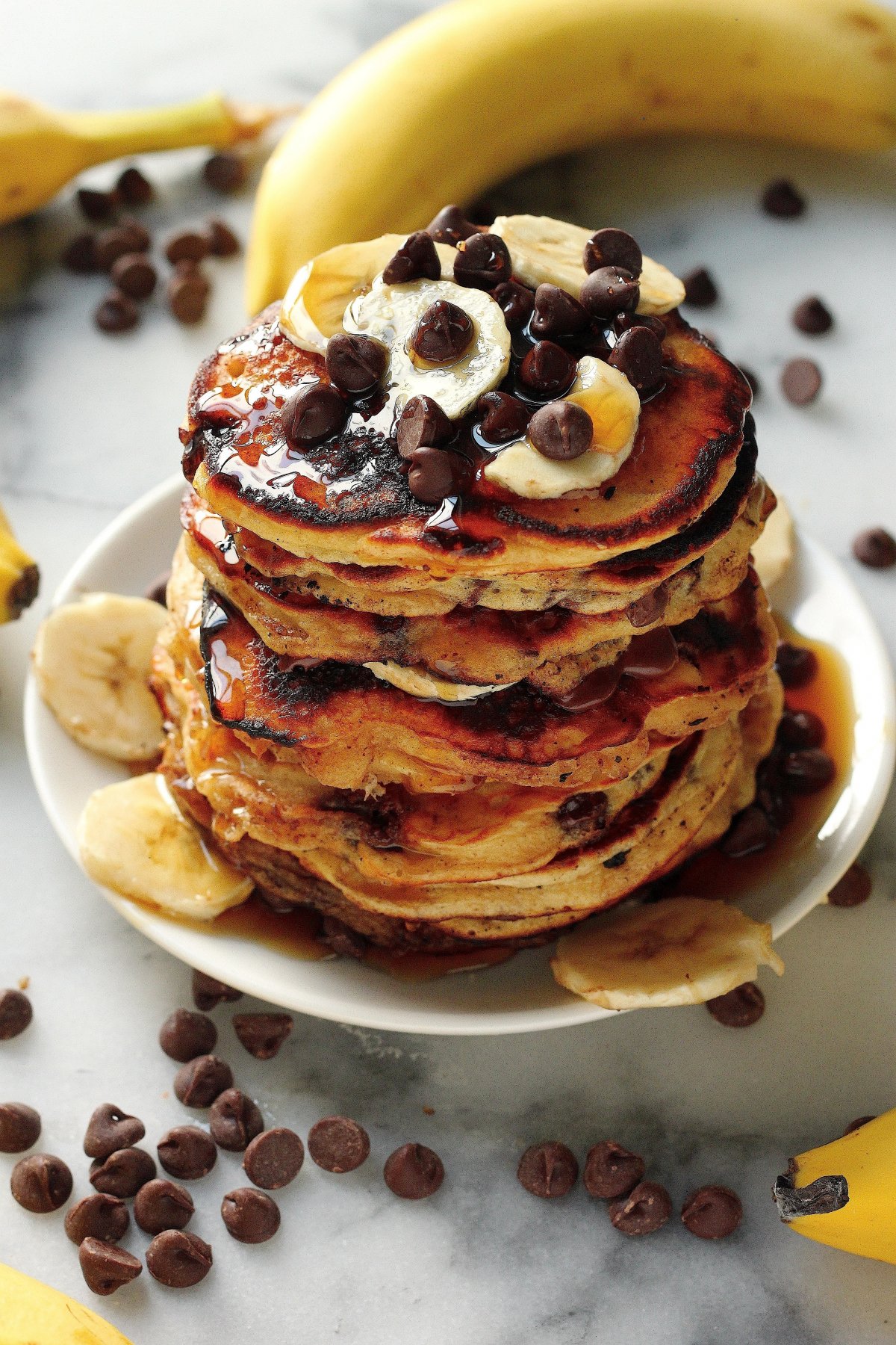 Malted Chocolate Chip Banana Pancakes
