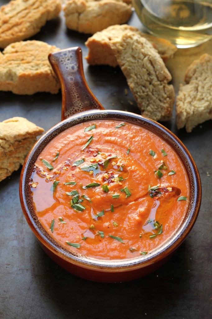 Creamy Tomato and Tarragon Soup with Parmesan Black Pepper Biscotti