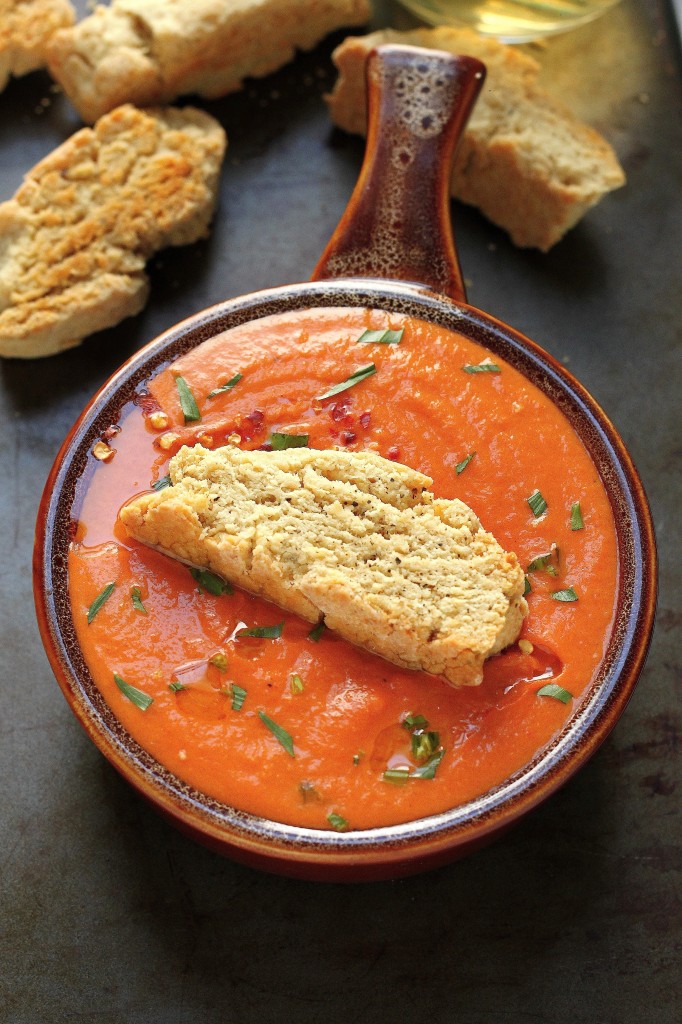 Creamy Tomato and Tarragon Soup with Black Pepper Parmesan Biscotti