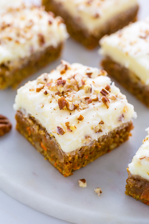 Thick and Chewy Carrot Cake Blondies! So easy and perfect for Easter.