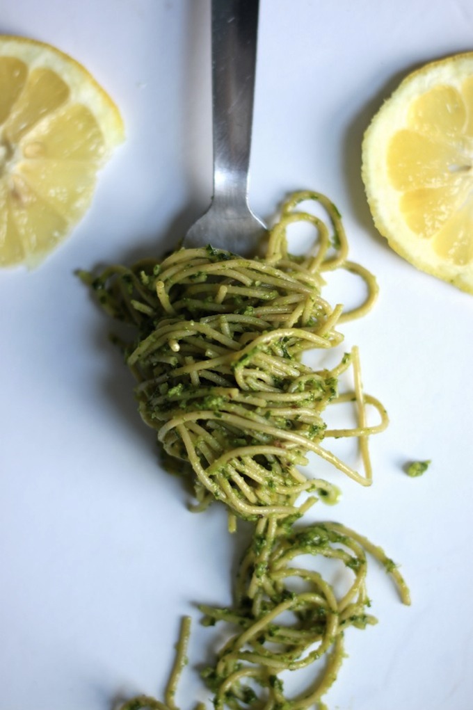 Spaghetti with Asiago Parsley Pesto