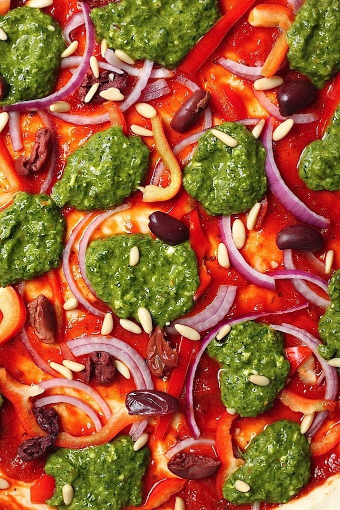 Summer Pesto Pizza (Skinny, Vegan, Dairy Free)