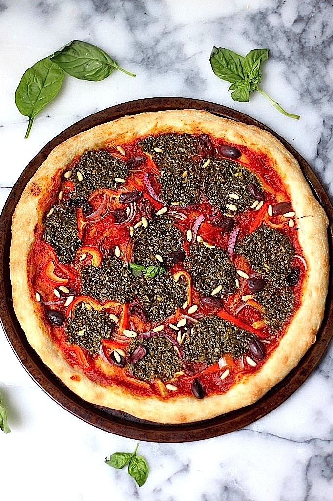 Summer Pesto Pizza (Skinny, Vegan, Dairy Free)