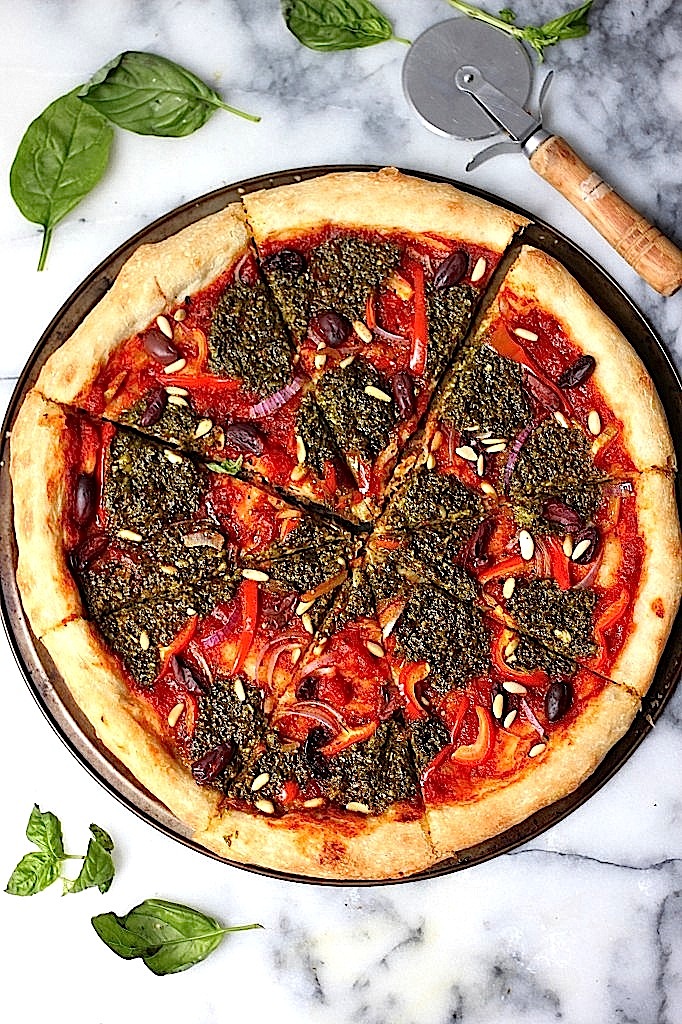 Summer Pesto Pizza (Skinny, Vegan, Dairy Free)